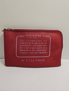 COACH Red Pebbled Leather Zip Pouch for Clutch/Cosmetic Bag/Purse